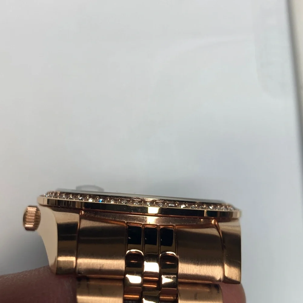 Mathey Tissot H709 rose gold tone, white textured dial, new battery, stainless